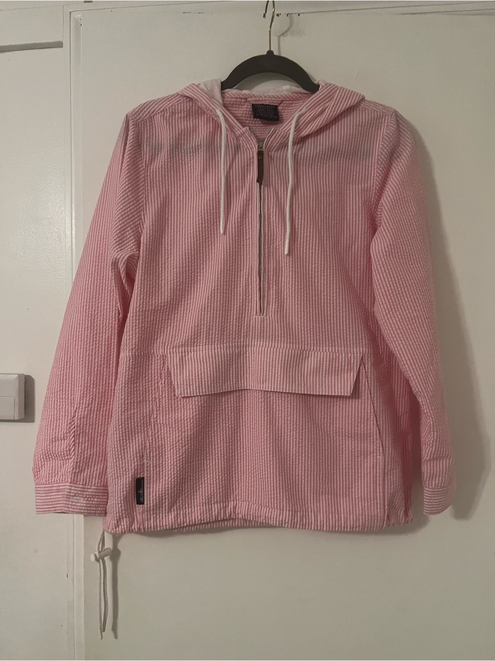 Charles River Apparel Pink Striped Hooded Pullover Jacket size M (A212)